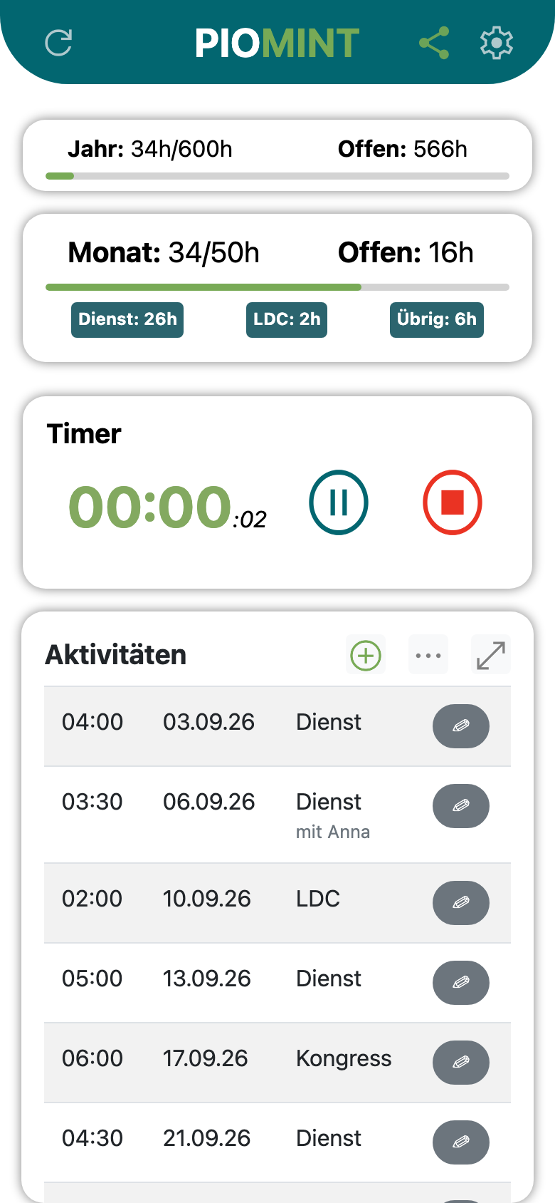Laufender Timer in PioMint